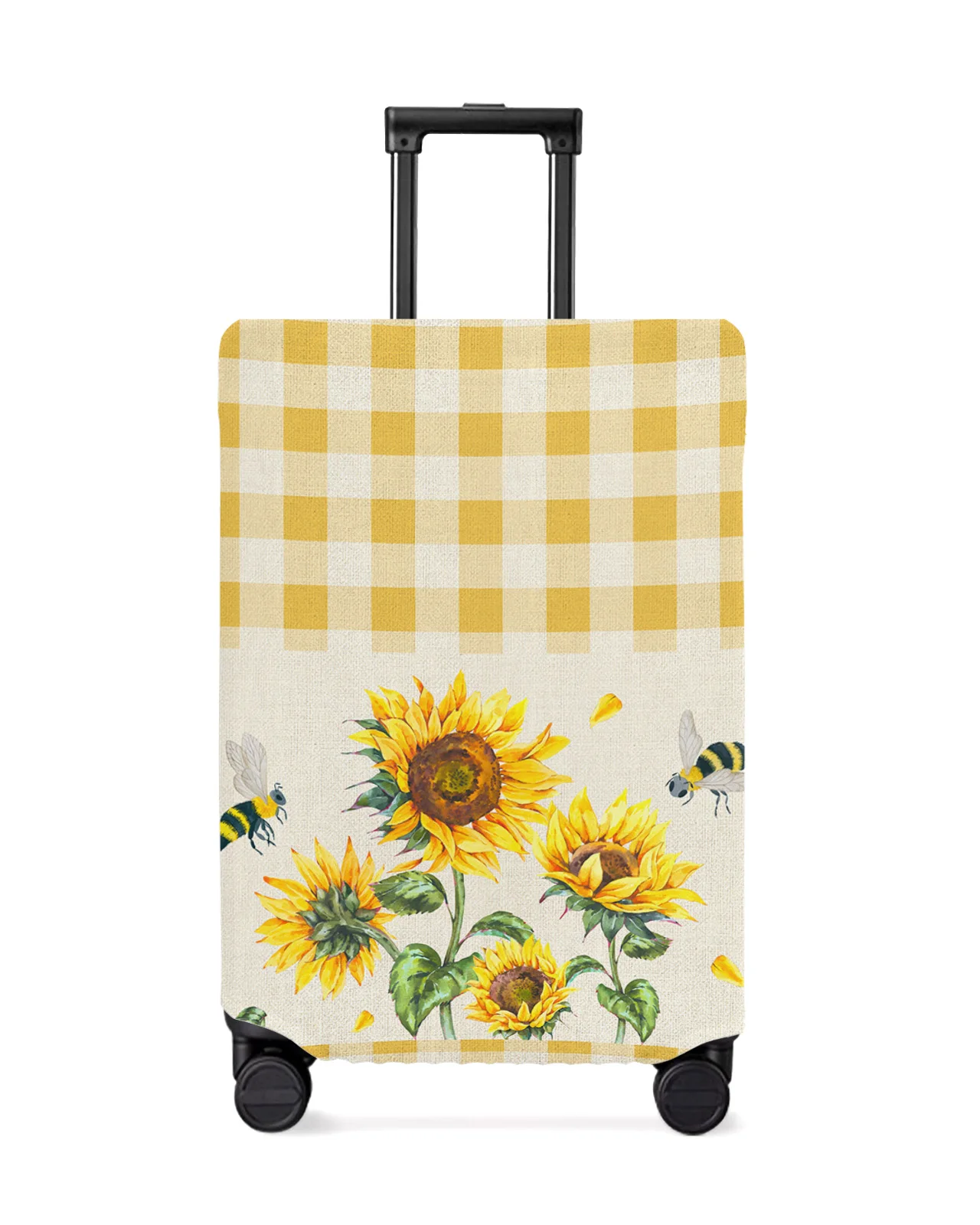 

Sunflower Watercolor Flower Bee Plaid Travel Luggage Cover Elastic Baggage Cover Suitcase Case Dust Cover Travel Accessories