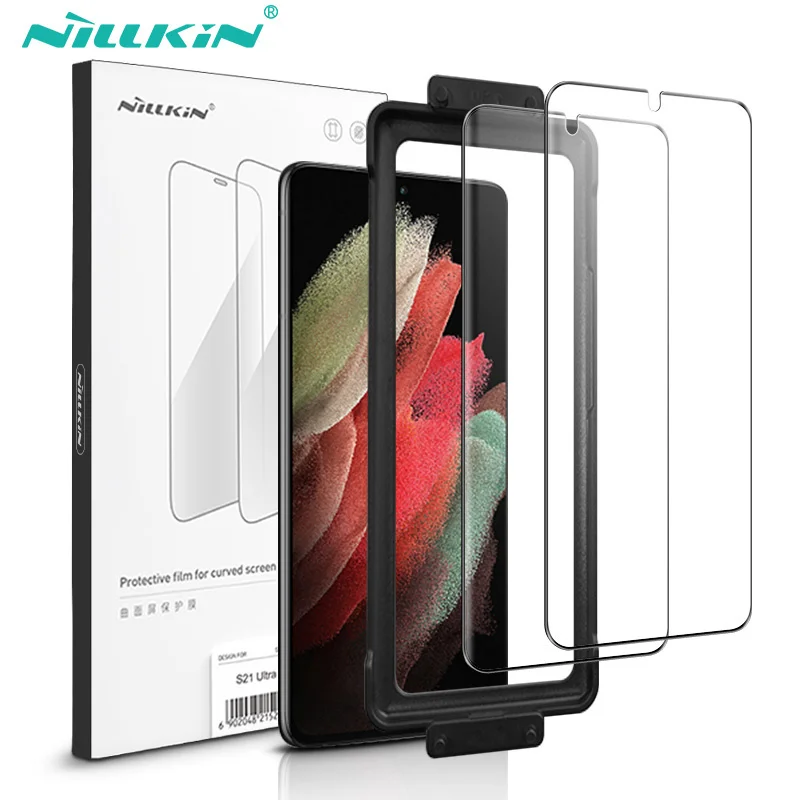 

NILLKIN 2Pcs Full Glue Screen Protector For Samsung Galaxy S22 Ultra Full Cover Soft Film For Samsung Galaxy S21 Ultra With tool