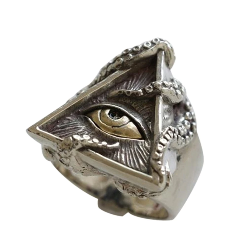 

Ancient Egypt Octopus Pattern Rings for Men Creative Triangle Eye Finger Ring