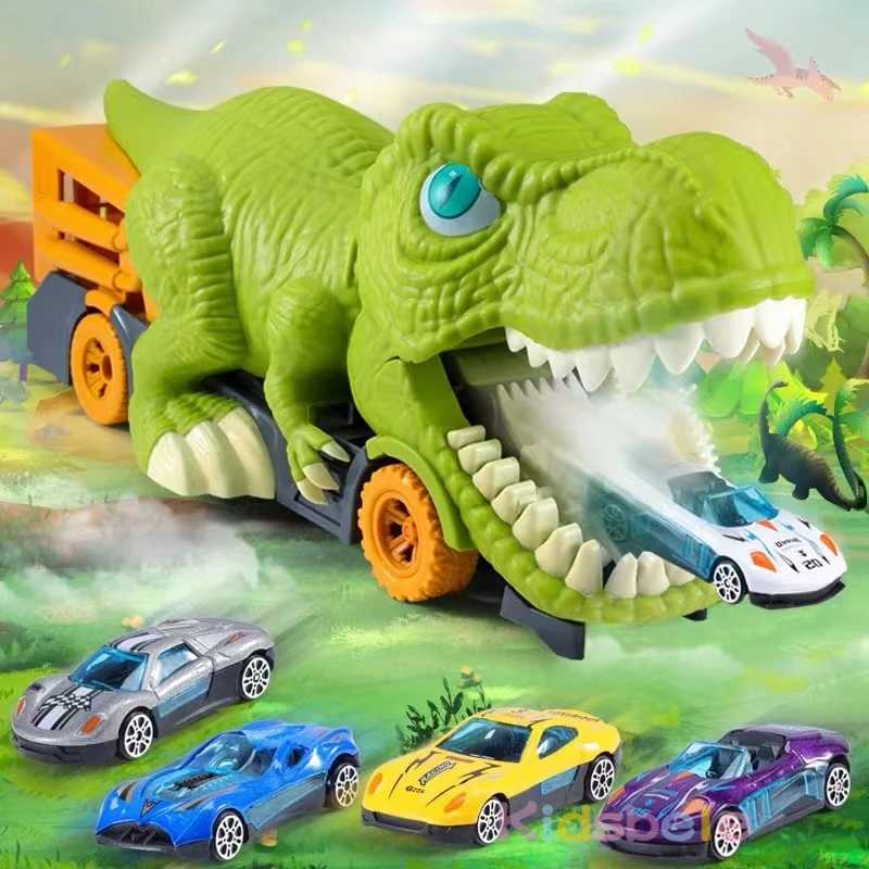 

12 Cars Dinosaur Devouring Play Vehicle Toys For Boy Carrier Truck Children Montessori Gift Kid Racing Track with Car Mat