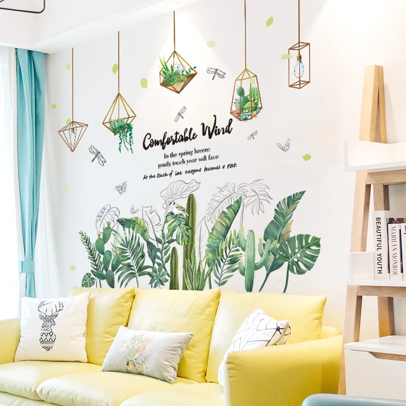 

Зеленые горшечные наклейки на стену с изображением травы и листьев для гостиной, спальни, детской комнаты, кухни, украшения для дома