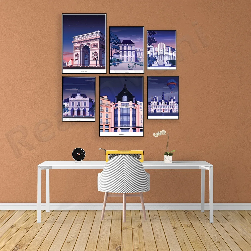 City Hall Market La Rotonde Monceau Park Arc de Triomphe Grand Palais Luxembourg Gardens Paris IV travel poster