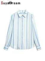 suyadream woman striped dress shirts 100silk crepe french style blouses 2022 spring autumn office lady top light blue