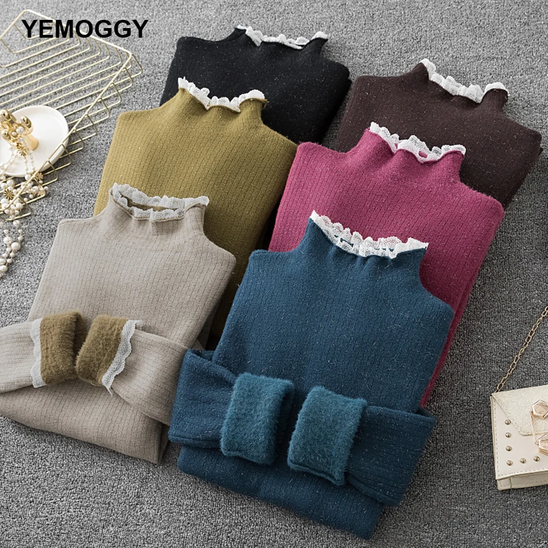 

Рождественский кружевной бархатный мягкий свитер, женские пуловеры, зимняя водолазка, блестящий сверхплотный теплый вязаный свитер, джемп...