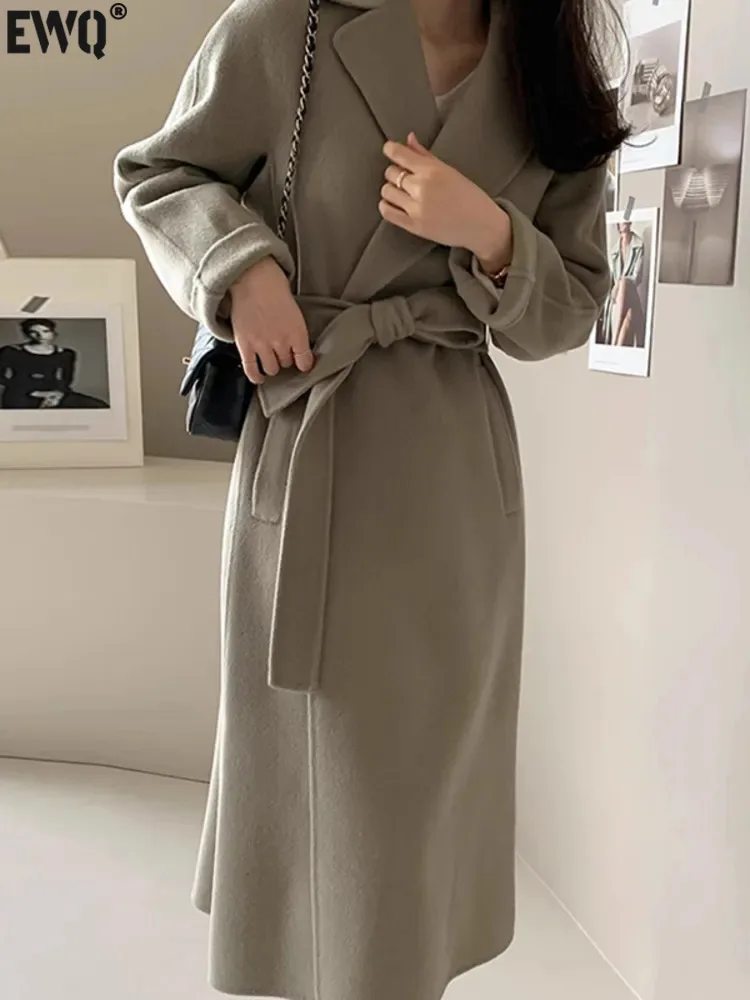 

[EWQ] Vintage Solid Notched Cardigan Woolen Coats Casual Loose Korea Chic Mid Long Wool Blends Jacket Female Fashion 16U5558