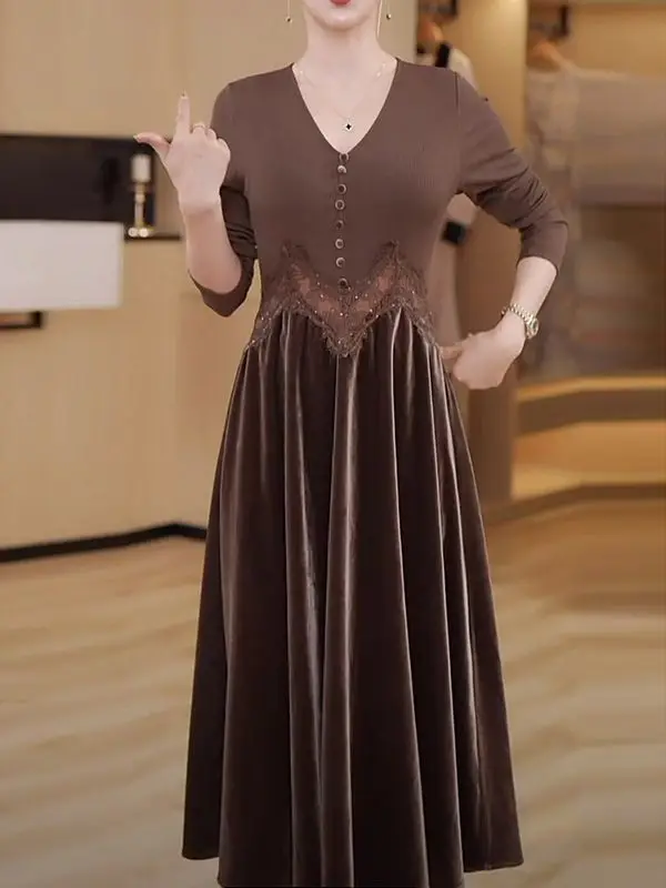 

Платья для женщин 2023 осень зима пэчворк свободные платья Корейская мода универсальные элегантные и красивые женские платья T603