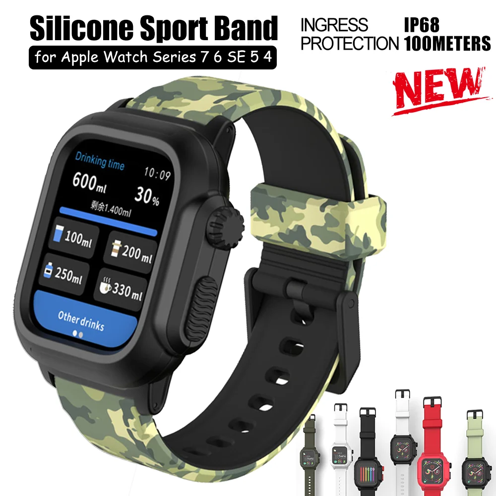 

Силиконовый спортивный ремешок для Apple Watch, водонепроницаемый чехол-бампер для Iwatch Series 7 6 SE 5 4, 45 мм 40 мм 44 мм, мягкий ремешок