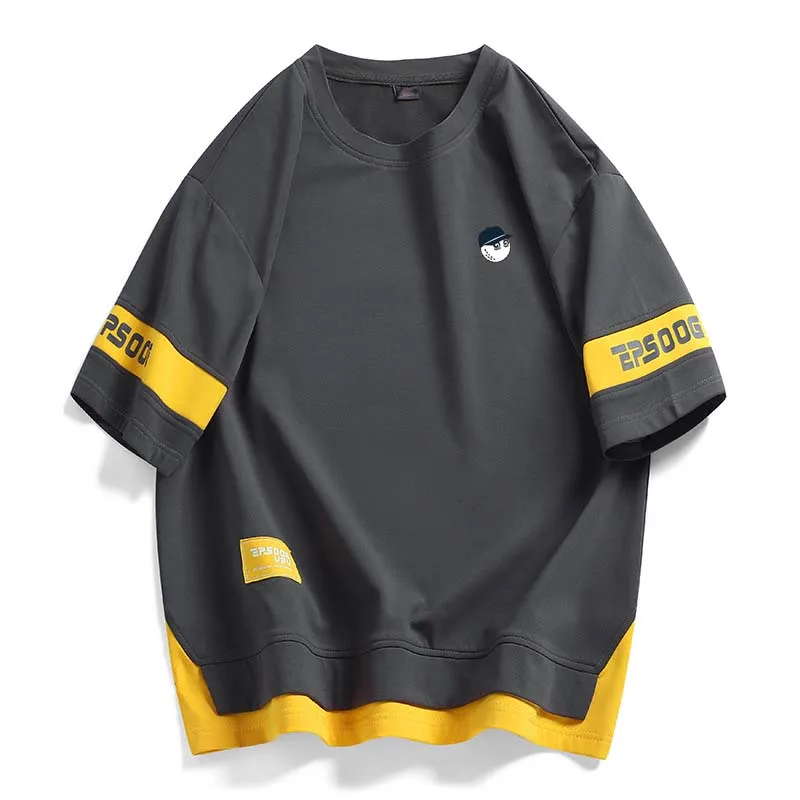 T-shirt For Men Wear Golf Malbon Short Shirt Sleeved Street Men's Youth Loose Round Neck Fake Color Contrast