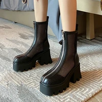boots 2022 summer new fashion zipper black hollow sandals mesh all match breathable high heels non slip design short white boots