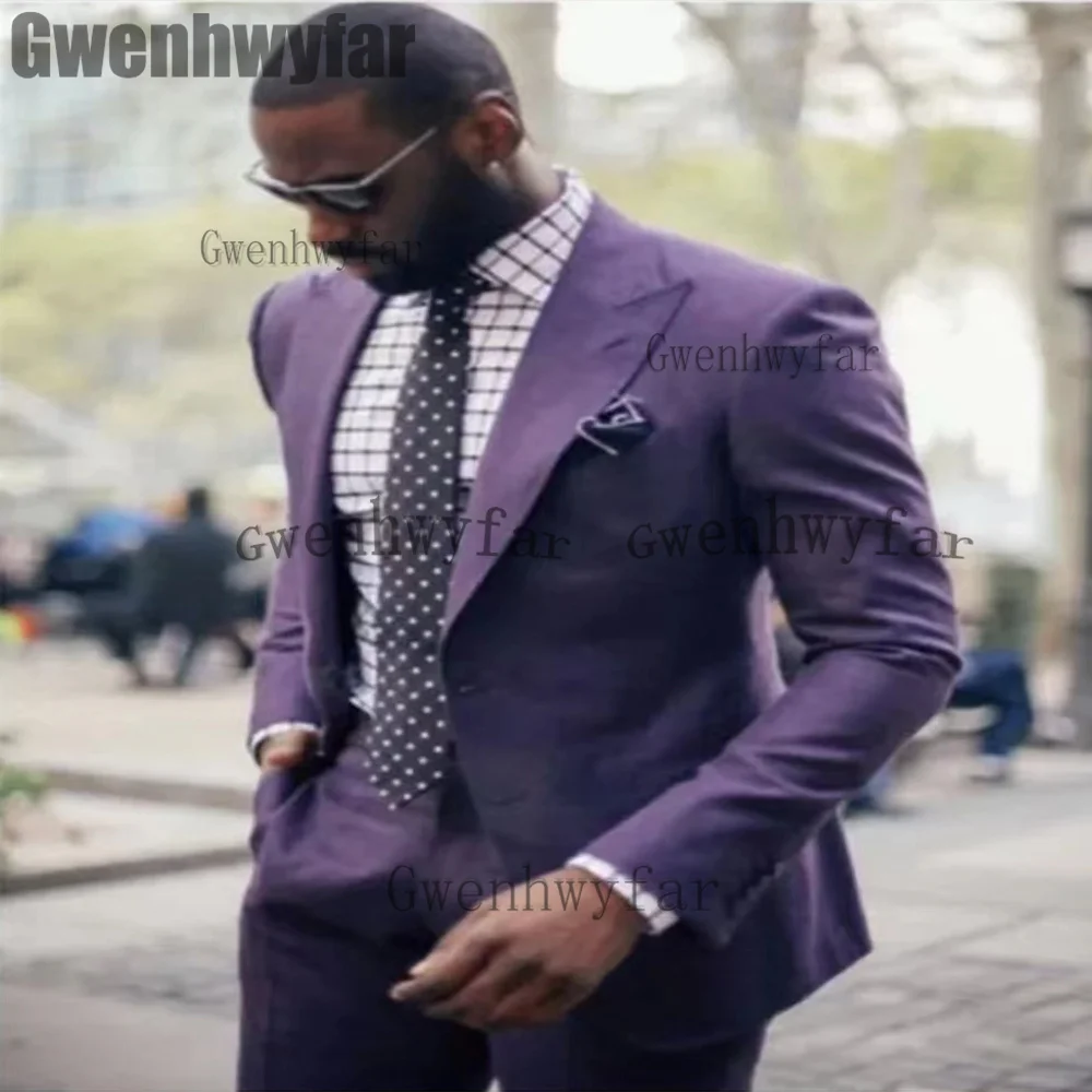 

Gwenhwyfar Purple Mens Suit Peak Lapel Mens Wedding Suits Slim Fit Prom Tuxedos Suit Men 2 Pieces trajede boda (Blazer+Trousers)