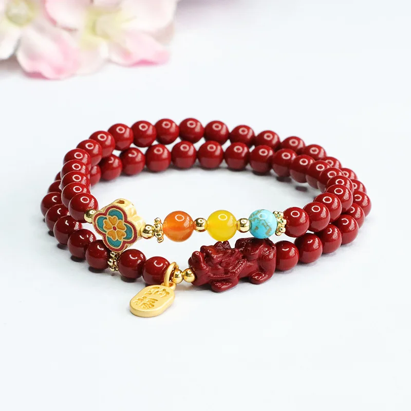 New cinnabar bracelet purple gold Pixiu double circle Guochao jewelry holiday gifts for friends