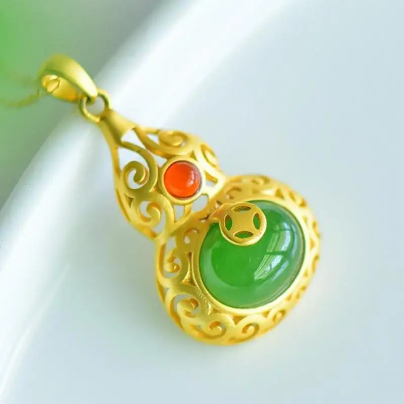 

Натуральная Зеленая Нефритовая Тыква из серебра 925 пробы