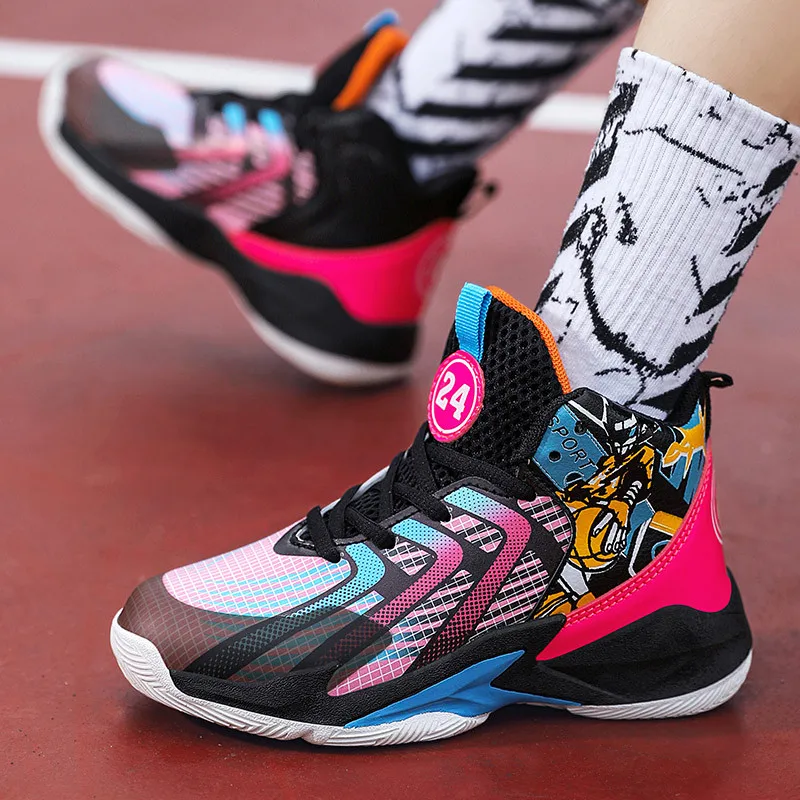 Fashion Anime High top Boy Basketball Shoes Anti-shock Non-slip Kids Training Shoes Comfortable Breathable Children Sports Shoes