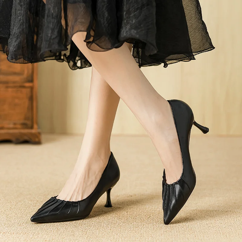 Туфли на тонком каблуке 2024 босоножки без шнуровки с неглубоким носком женские