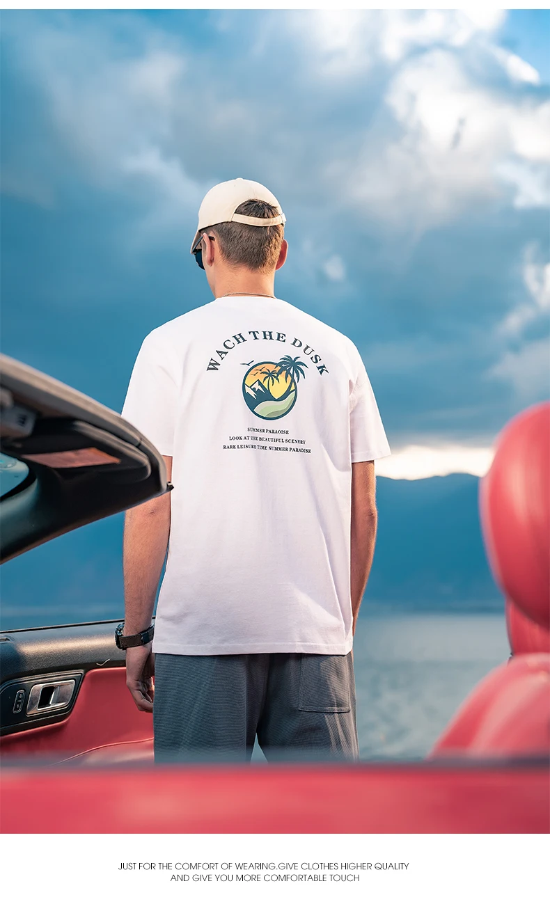 

Повседневная Тяжелая Хлопковая мужская футболка W1690 с коротким рукавом и круглым вырезом с буквенным принтом