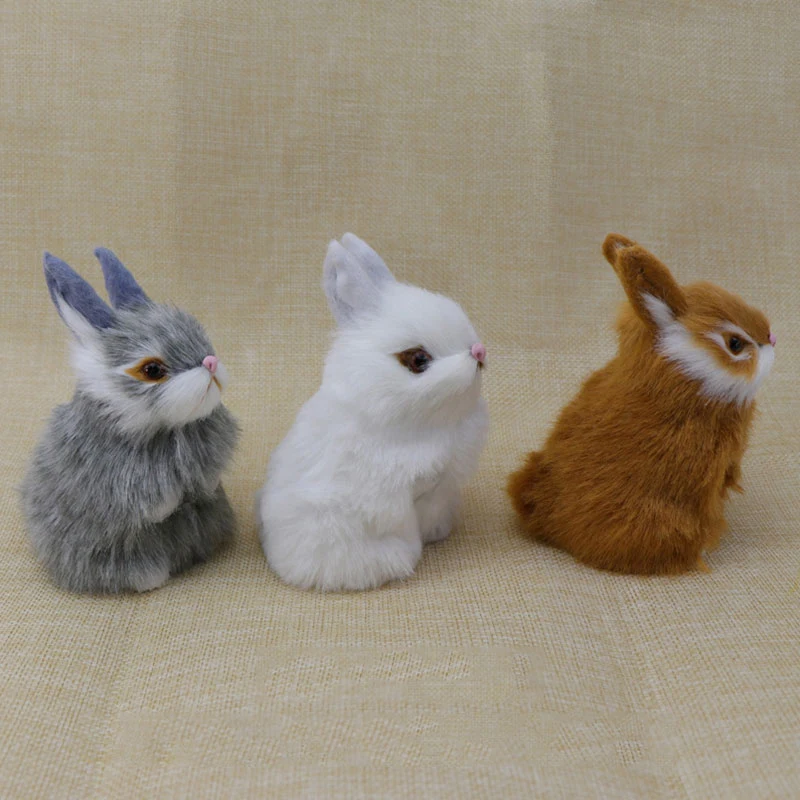 

Mini Realistic Cute Plush Rabbits Fur Lifelike Animal Easter Bunny Simulation Model Birthday Gift Rabbit Toy Home Ornament