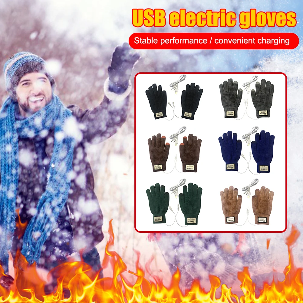 

Уличные перчатки с подогревом, вязаные митенки с пальцами, ветронепроницаемые стандартные портативные грелки для рук с постоянной темпера...