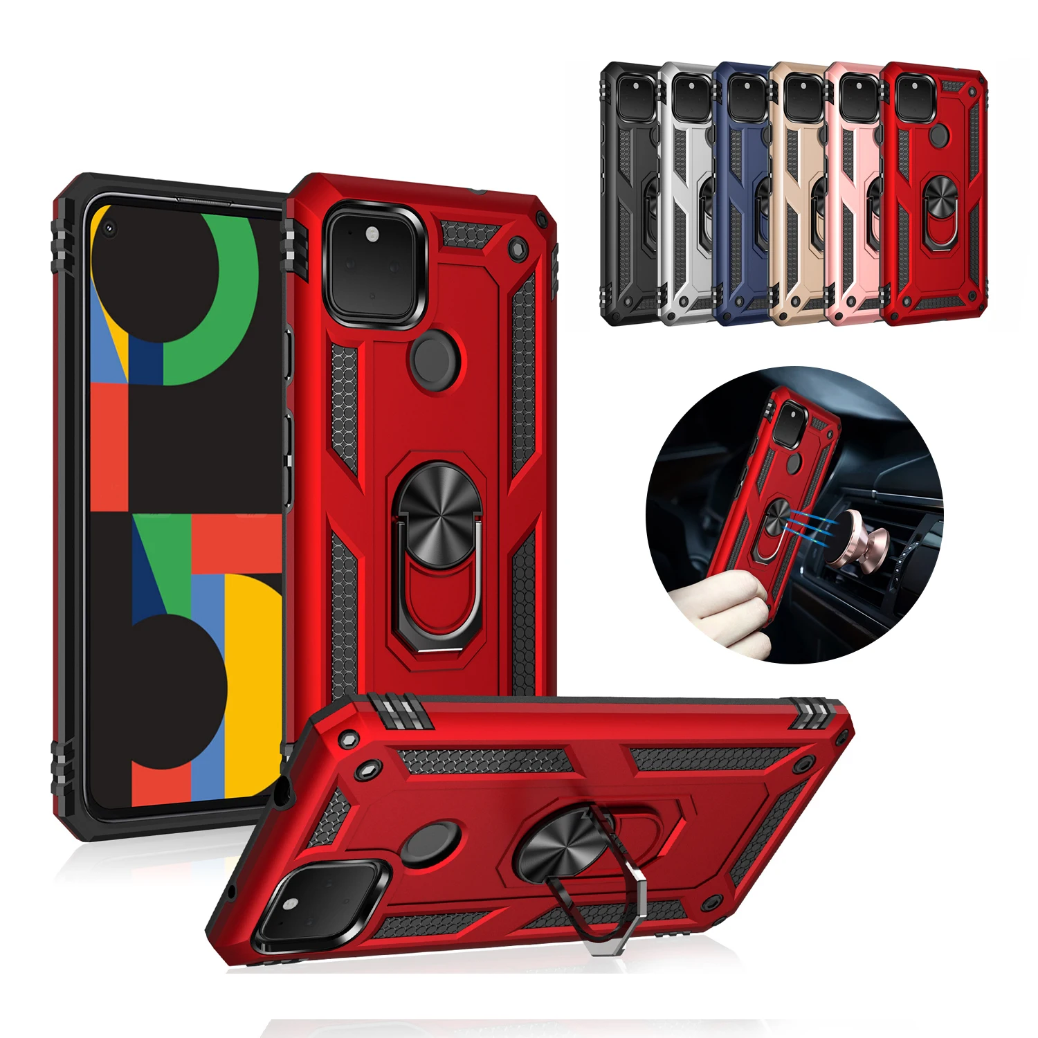

Metal Ring Case For Google Pixel 3A 4A 6A XL 7 6 5 Pro Armor Shockproof Rugged Holder Kickstand Military Stand Cover Phone Shell