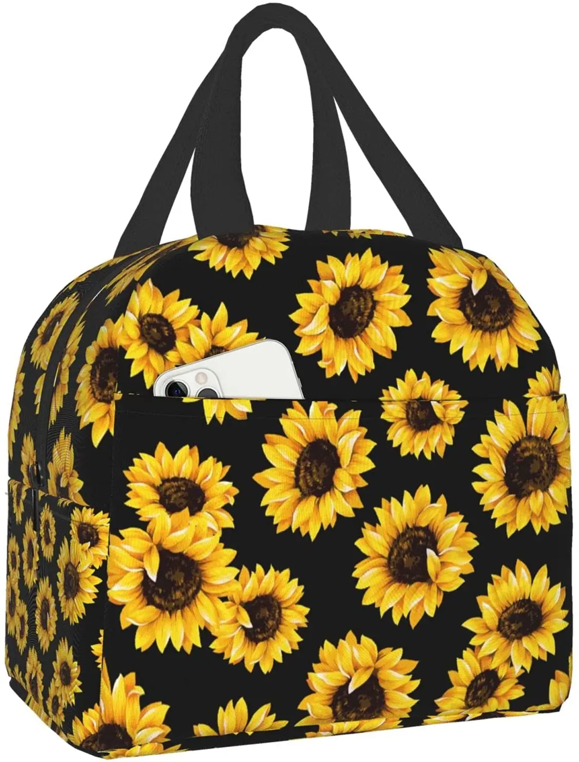 

Hipster Golden Sunflower Lunch Bag Compact Tote Bag Reusable Lunch Box Container For Women Men School Office Work