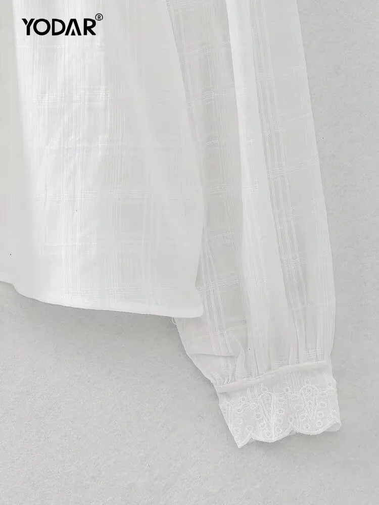 YODAR женские модные шикарные кружевные дамские рубашки с вышивкой белая ажурная
