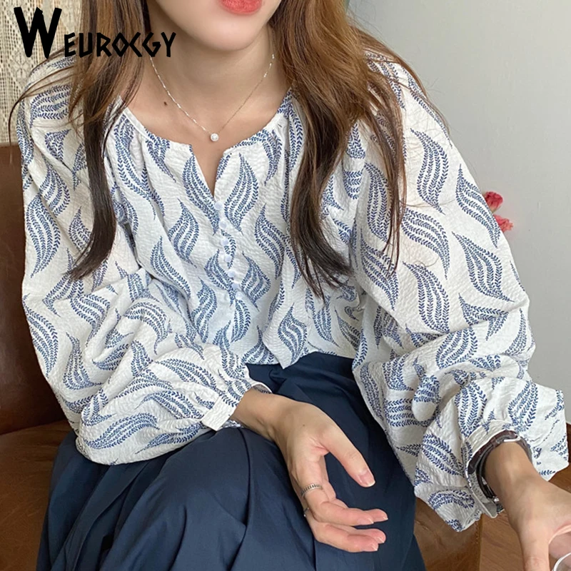 Женская винтажная блузка с длинным рукавом Повседневная Свободная рубашка