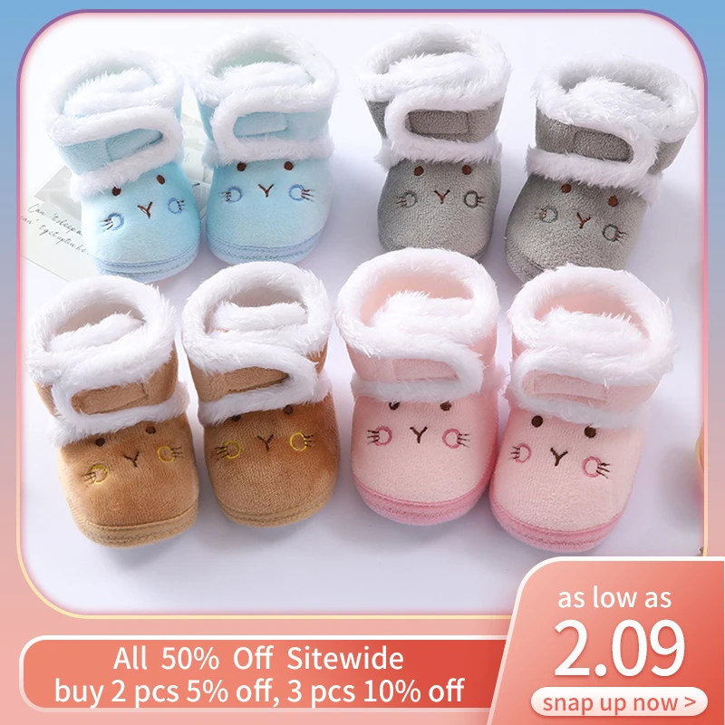 

Cute Winter Baby Shoes Cartoon Infant High Top Snow Boots Thick Plush Warm Toddler Anti-skid Soled Boy Girl Newborn First Walker