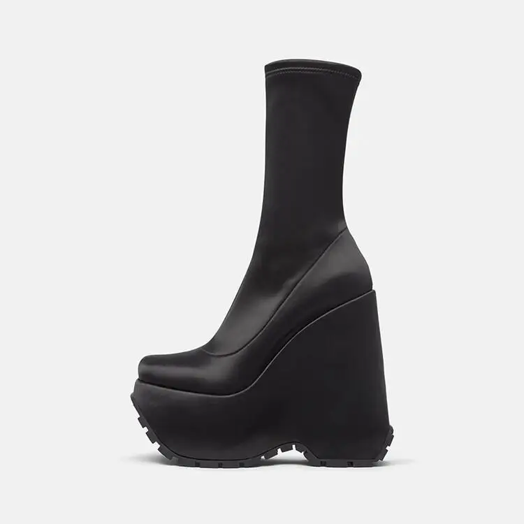 

Ботильоны на толстой подошве Новинка Осень-зима 2022 эластичные ботинки на танкетке с квадратным носком черные водонепроницаемые женские ботинки на платформе