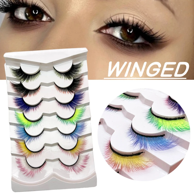 

3D завитые Крылатые Накладные ресницы Удлиненные накладные ресницы градиентные цветные растрепавшиеся ресницы наращивание натуральные пе...