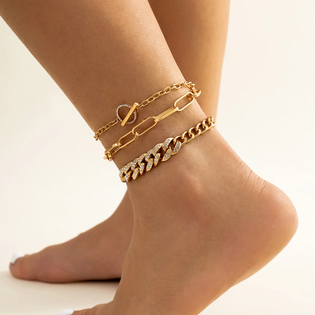 

Ingemark Punk Iced Out Rhinestone Chain Anklet for Women Boho OT Buckle Pendant Summer Beach Ankle Barefoot Jewelry Steampunk
