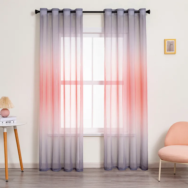 

2Pcs Rainbow Gradient Color Tulle Curtain For Living Room Bedroom French Fantasy Window Treament Sheer Voile Panel Custom