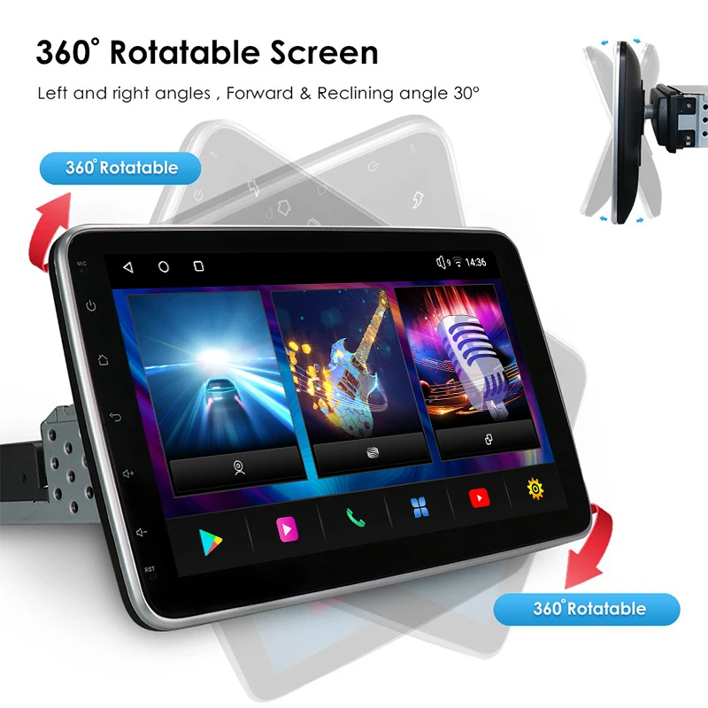 Android 10 Car Radio 1 DIN 10' Universal Stereo GPS WIFI 4G Video Multimedia Player Rotatable Screen 1080P |