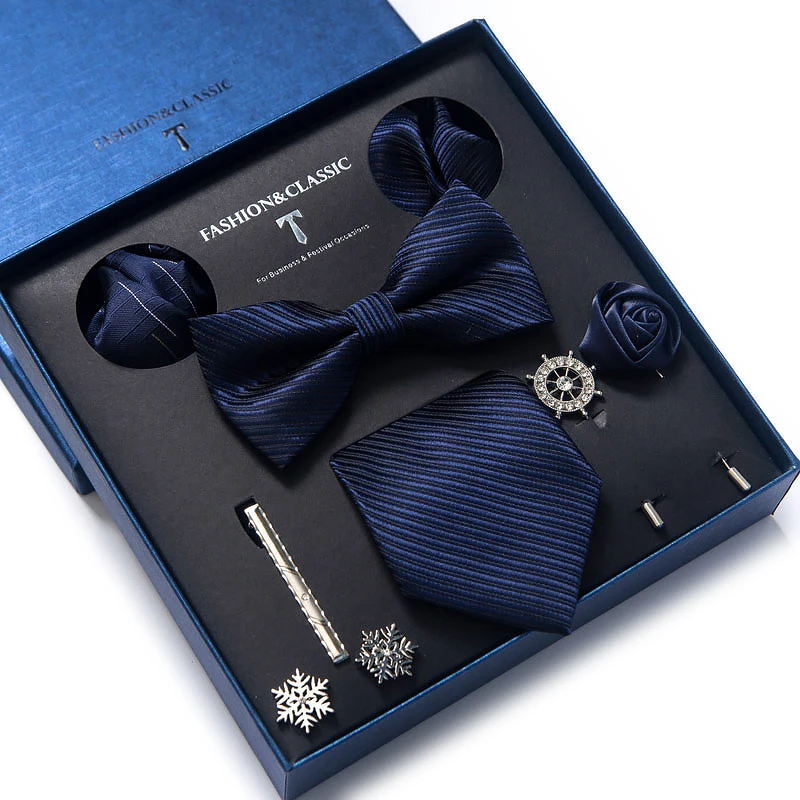 Mix Colors 2021 New Style Silk Classic Wedding Gift Tie Pocket Squares Set Necktie Box Black Suit Accessories Solid Men