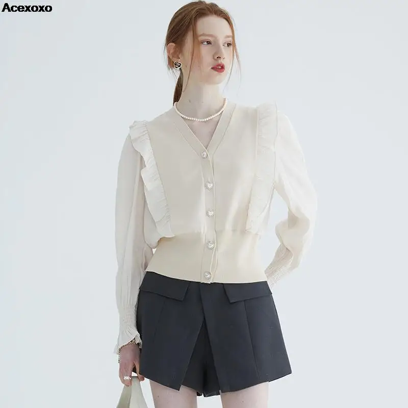 Женский трикотажный кардиган с V-образным вырезом осень 2023