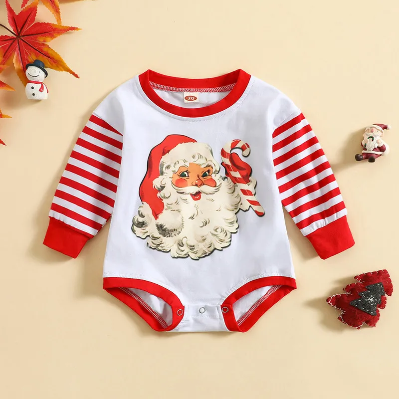 

Рождественская детская зимняя одежда, боди для мальчиков и девочек, комбинезоны с длинным рукавом и мультяшным Санта-Клаусом, Детские предм...