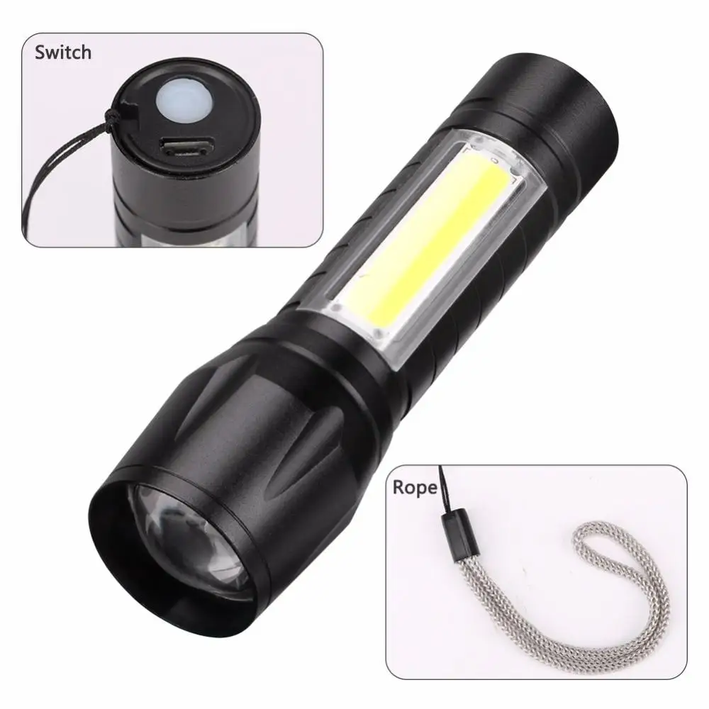 

Flashlights with Rope 3 Mode Work Light Portable Usb Rechargeable Led Cob Built-In Battery Tactical Torch Fishing Flashlight