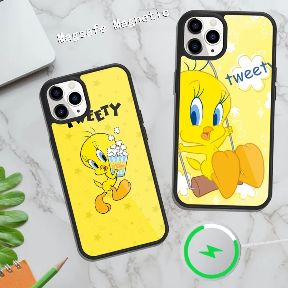 Милый мультяшный телефонный чехол T-Tweety для iPhone Magsafe магнитный 15 14 13 12 11 Plus Pro Max