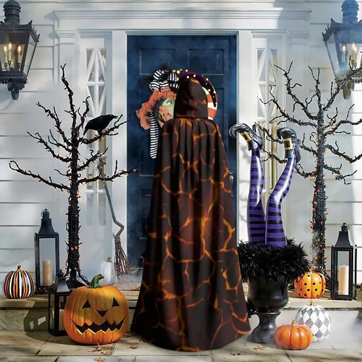 Накидка вампира для взрослых халат с капюшоном расплавленная лава полная длина