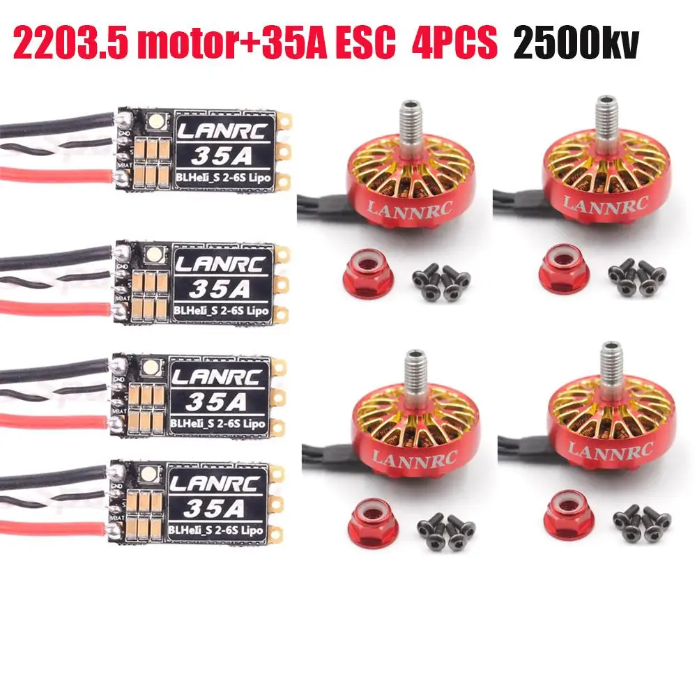 

4pcs 2203.5 1650kv/2500kv/3600kv 3-6s Lipo Brushless Motor 35a/45a Blheli_s 2-6s Lipo Esc For 5inch 6inch Race Through Drones