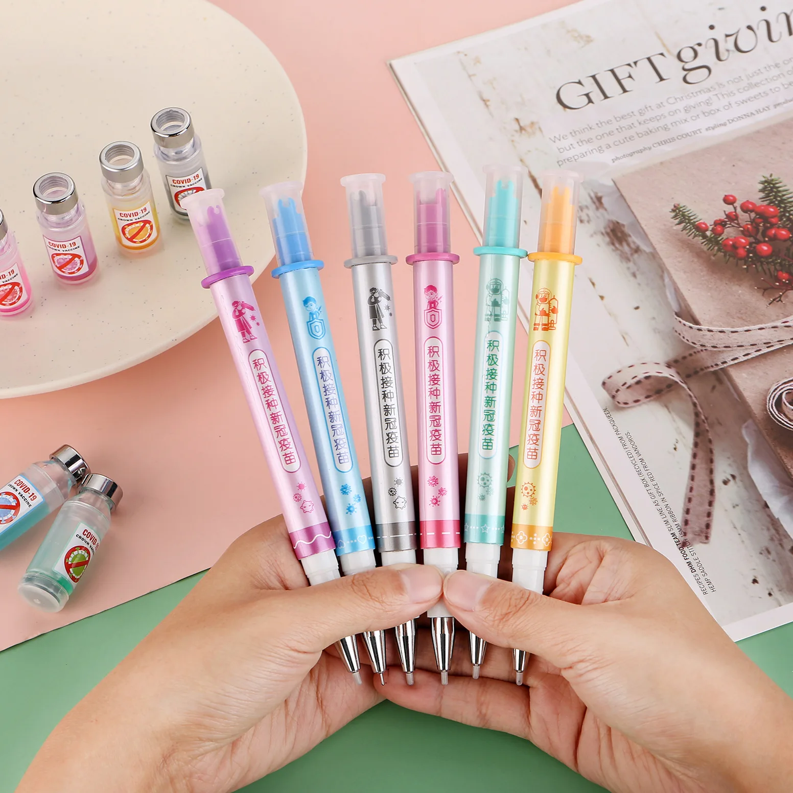 

12Pcs Cute Pen Simulation Vaccine Syringe Gel Pen Realistic Syringe Shape Ballpoint Pens Kawaii School Office Stationery