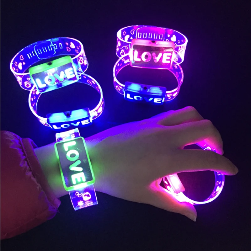 

5/10/20Pc Led Bracelet Glow Light Up Bracelets LOVE Flashing Wristband Glowing Bangle Glow in The Dark Rave Christmas Party Toys