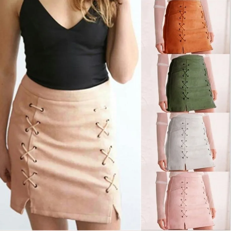 

Women's Skirt Sexy Pencil Skrits Women Bandage Suede Fabric Strap Slim Skirt Package Hip High Waist Short Skirt Cinghie da donna