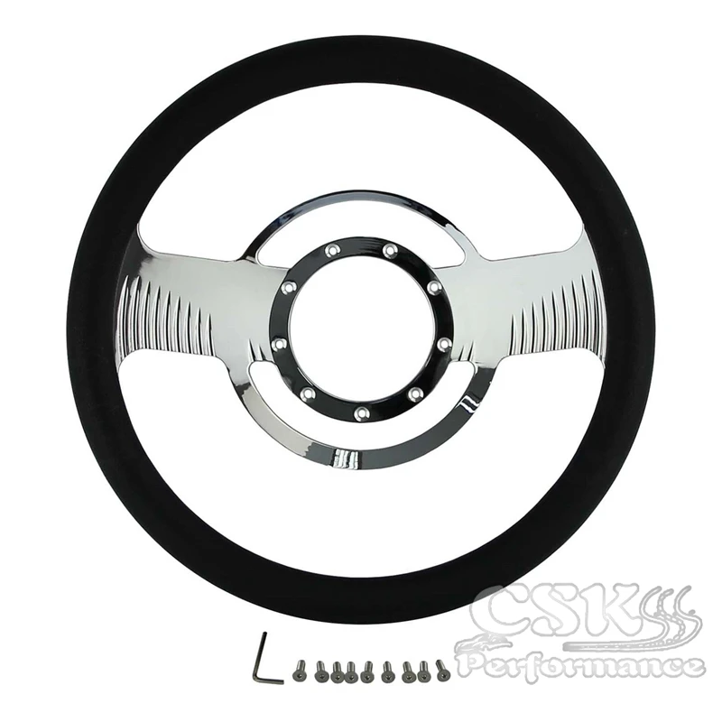14&quot Chrome Half Wrap PVC 9 Bolt Steering Wheel For Chevy Tahoe GMC Jeep Cadillac |