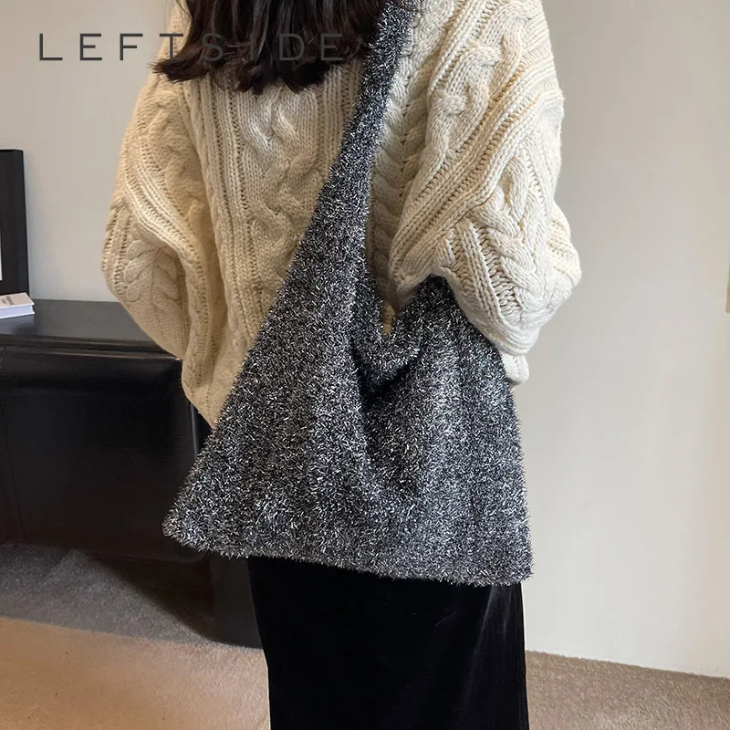 

LEFTSIDE Big Silver Shoulder Bags for Women 2023 Winter Designer Fashion Soft Handbags and Purses Trend Underarm Hobo Bag