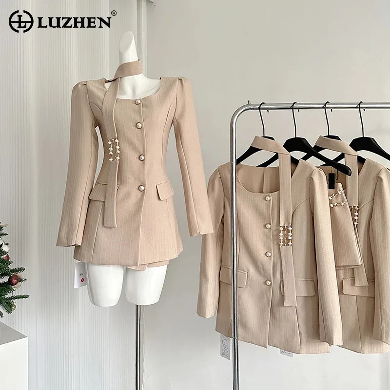 LUZHEN 2024 осенний элегантный дизайн с жемчужными пуговицами тонкий пиджак пальто