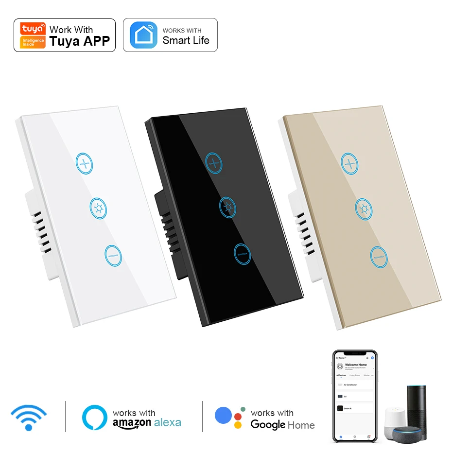 

Умный светодиодный регулятор яркости Tuya Wi-Fi, настенный сенсорный переключатель света с управлением удалением, работает с Alexa Google home110в 220 В, США