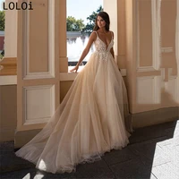 deep v neck tulle wedding dress vintage lace appliqu%c3%a9d wedding dress sleeveless elegant backless trailing skirt