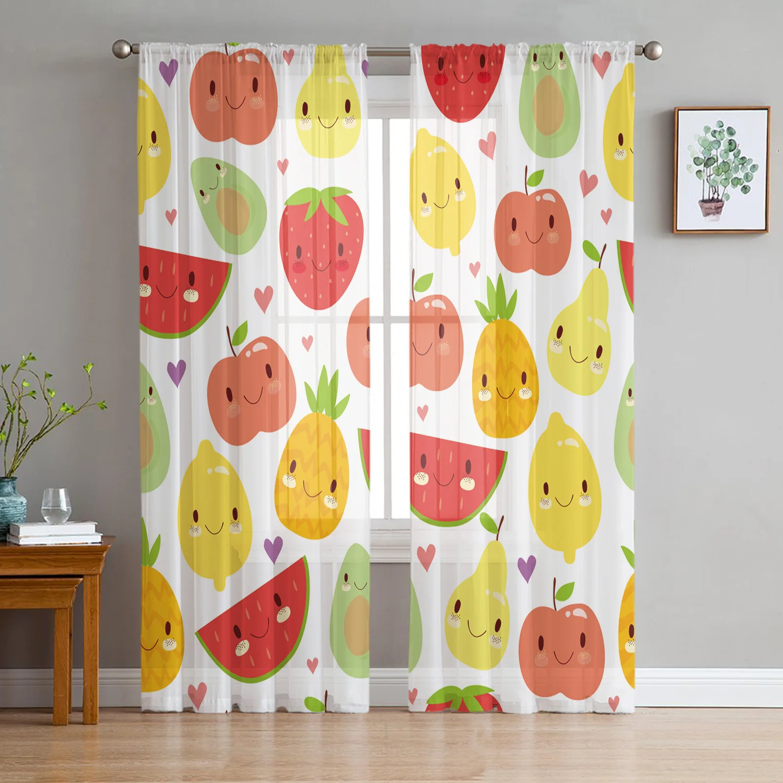 

Занавеска С мультяшными фруктами, милой клубникой, прозрачная занавеска для гостиной, спальни, занавеска для окна кухни, Тюлевая занавеска, ...