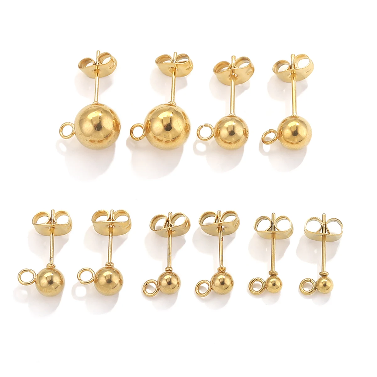 20 Stück Edelstahl hypoallergen 3 4 5 6 8 mm runde Kugel-Ohrstecker mit Schlaufe, passend für DIY-Ohrringe, Schmuckherstellungszubehör – Detail 1
