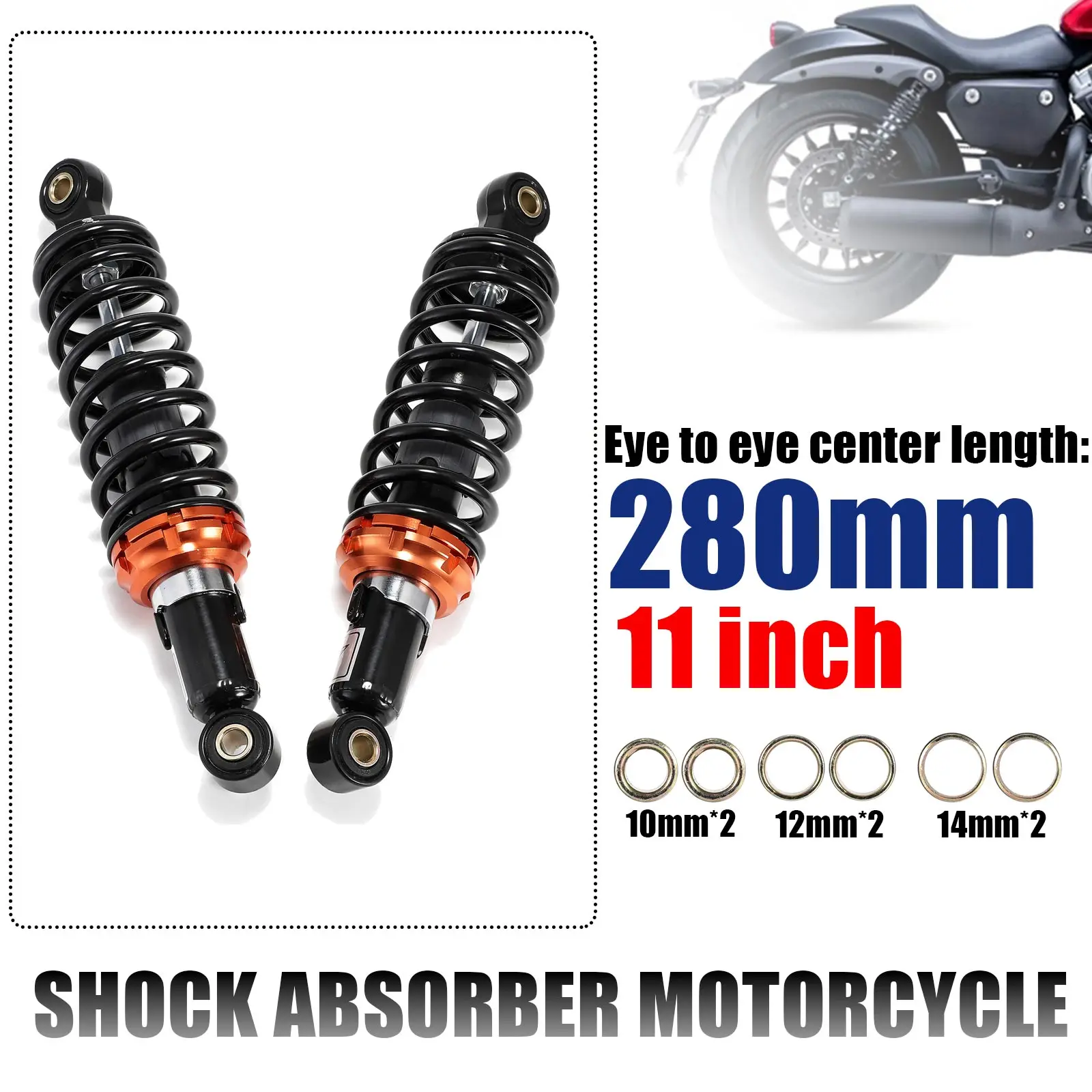 

280mm 11" Motorcycle Shock Absorber Rear Suspension For Motorcycle Motor Scooter Light Dirt Bike Falling Protection Accessories