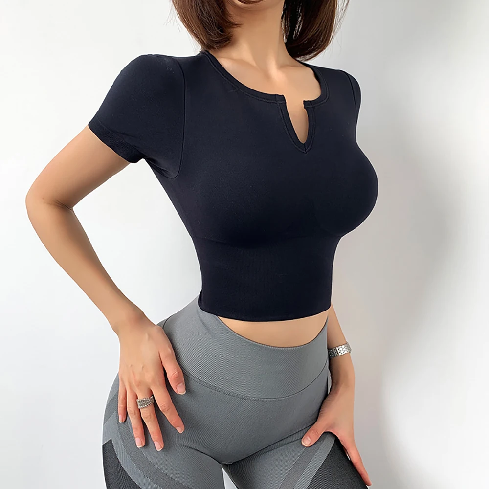 

Женская облегающая Спортивная футболка, быстросохнущая антиусадочная одежда для йоги, рубашки для фитнеса, лето 2023, дышащие облегающие топы для тренировок в помещении